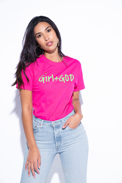 Girl + God Unisex Signature Tee - Electric Pink