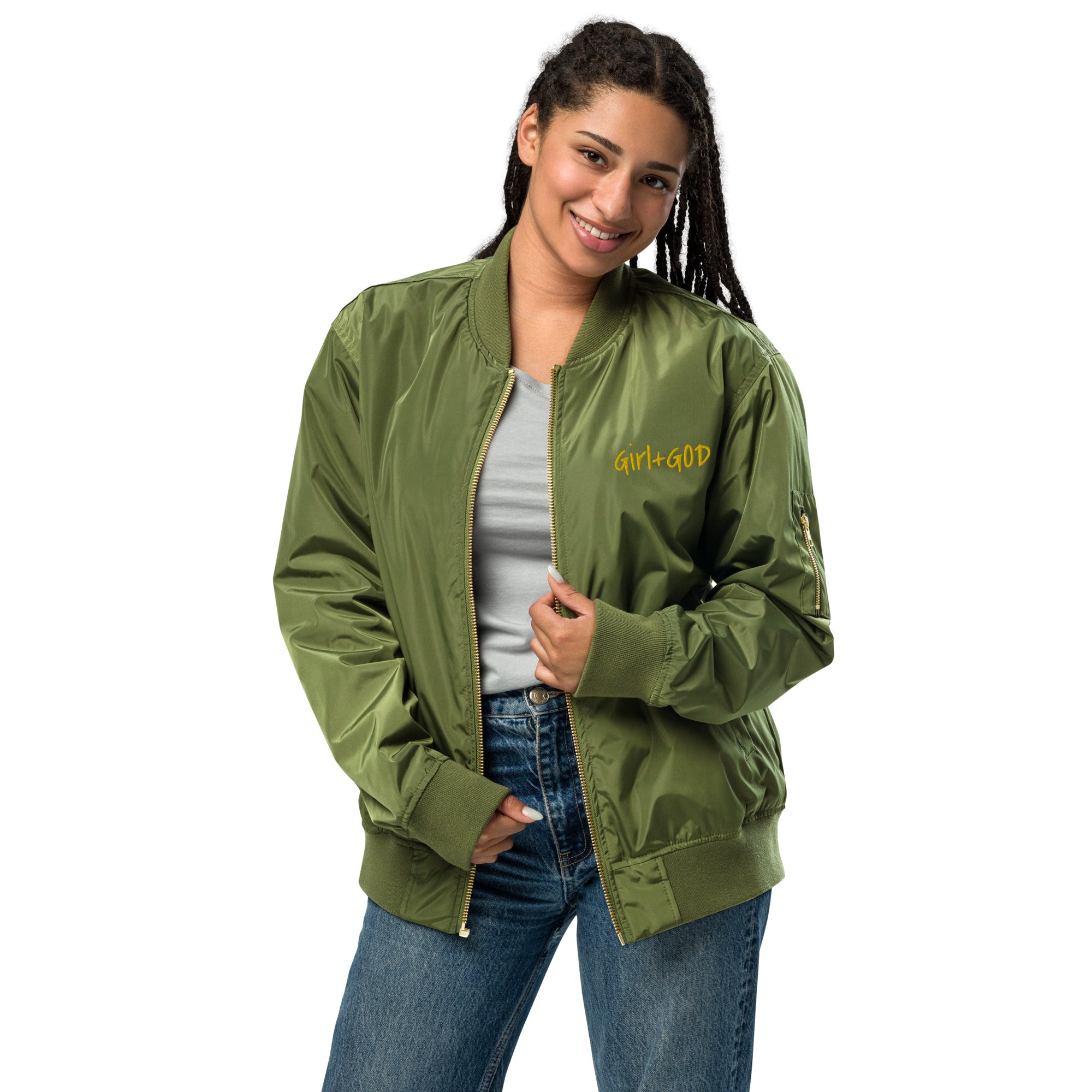 Girl+God Premium Bomber Jacket - Confident in Green